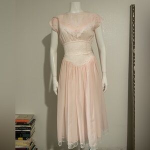 Vintage Jessica McClintock Gunne Sax Blush Pink Lace Midi Dress